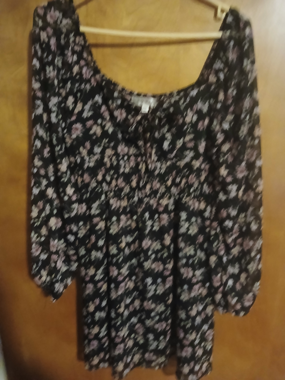 Black Floral Peasant Dress with Pink Accents By ROW A.